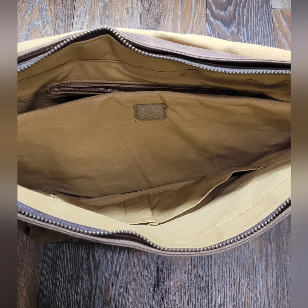 Newhey Mens Messenger Laptop Bag Waterproof Brown Canvas Leather